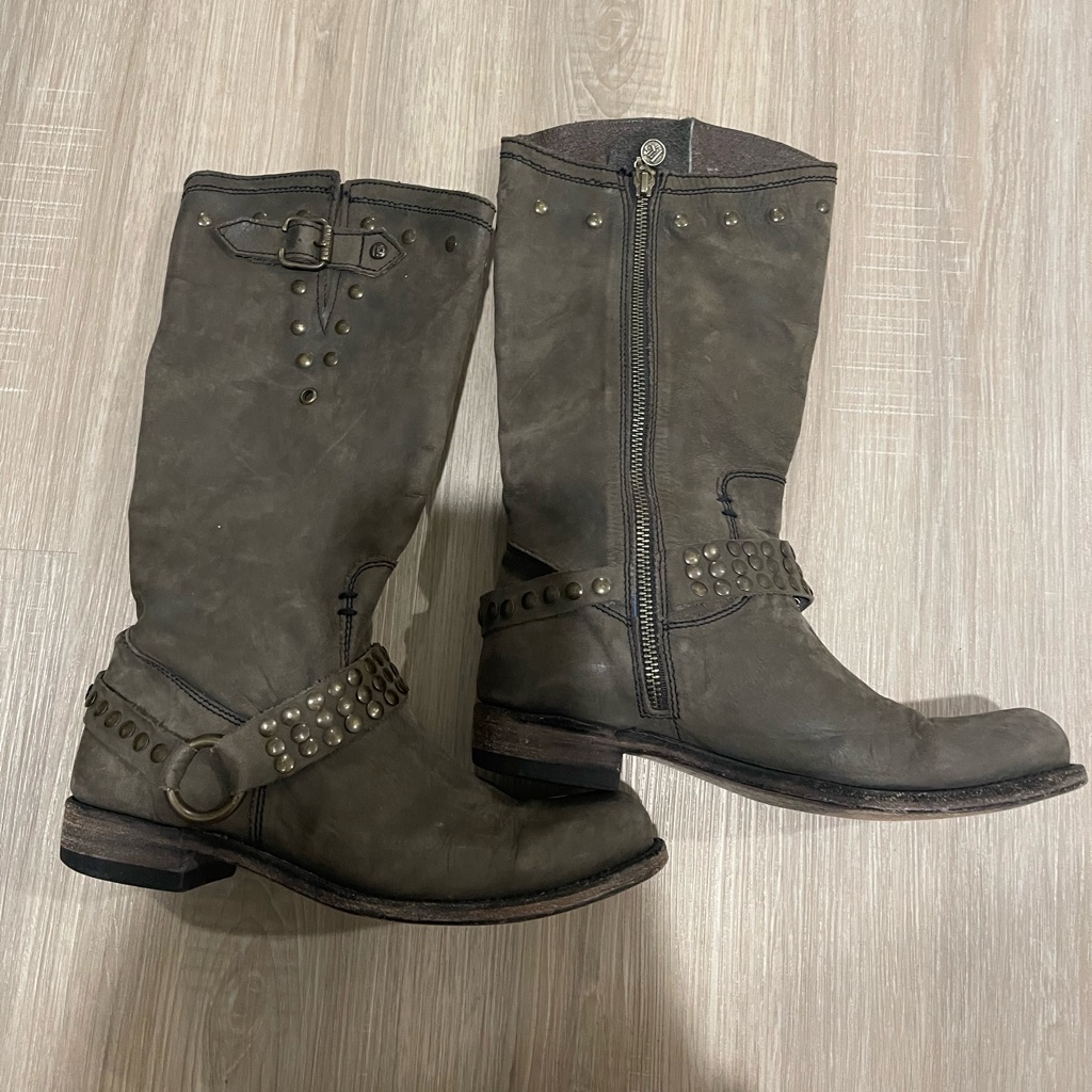 Liberty Blackwomens Lb 71174 Olive Color Western Boho Leather Biker Harness Boot